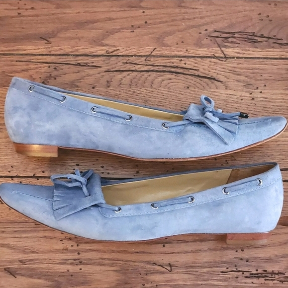 Ann Taylor Suede NuBuck Di Lauro Ballerina Flats Size 9.5 Color Blue - Picture 2 of 9